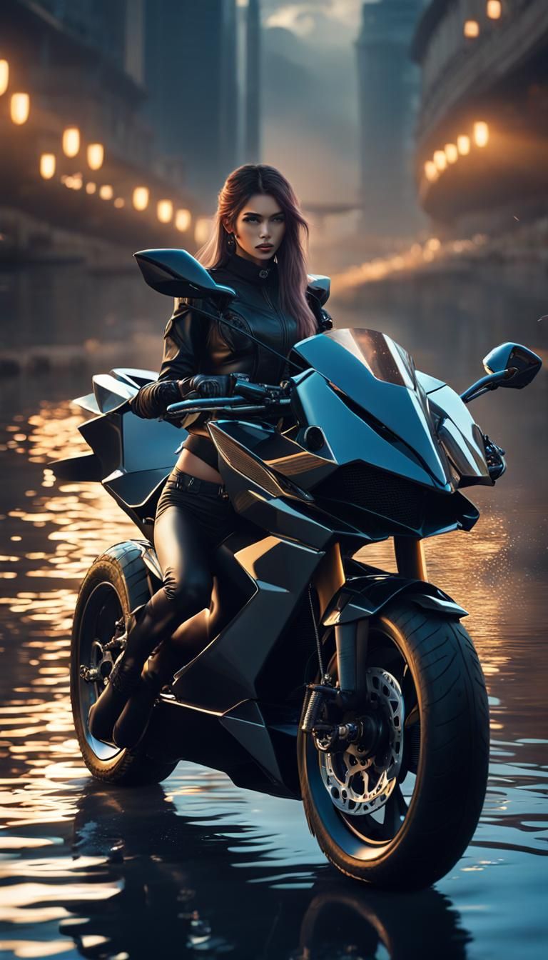 Anime Girl on Motorcycle: Futuristic Photo Shoot