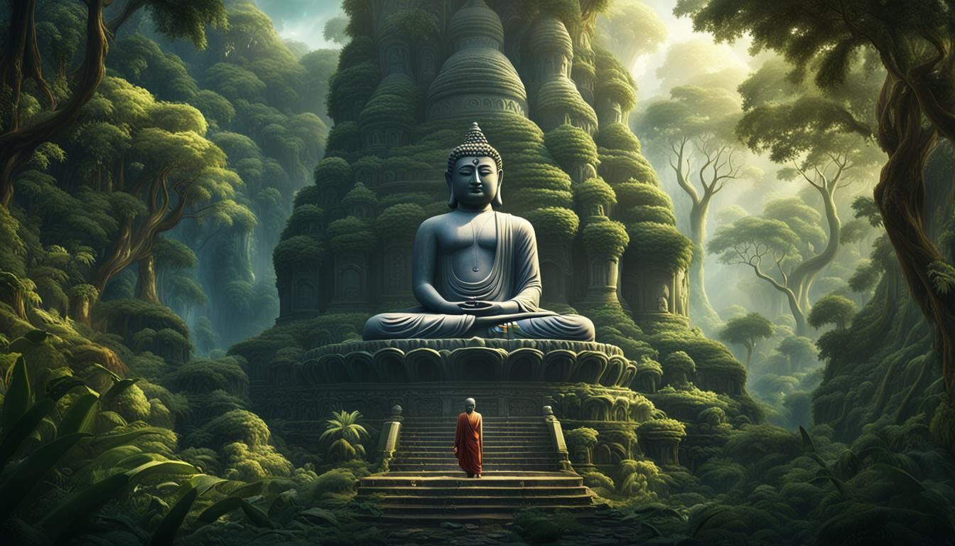 Divine Lord Mahavira in Jungle: Detailed Matte Painting