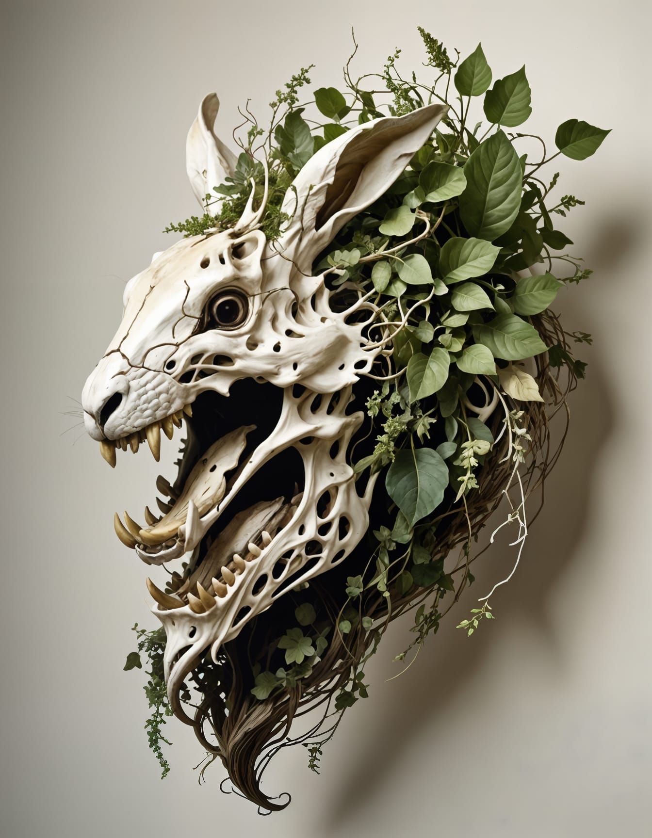 Magical Laughing Bunny with Skull, Hyperdetailed Art