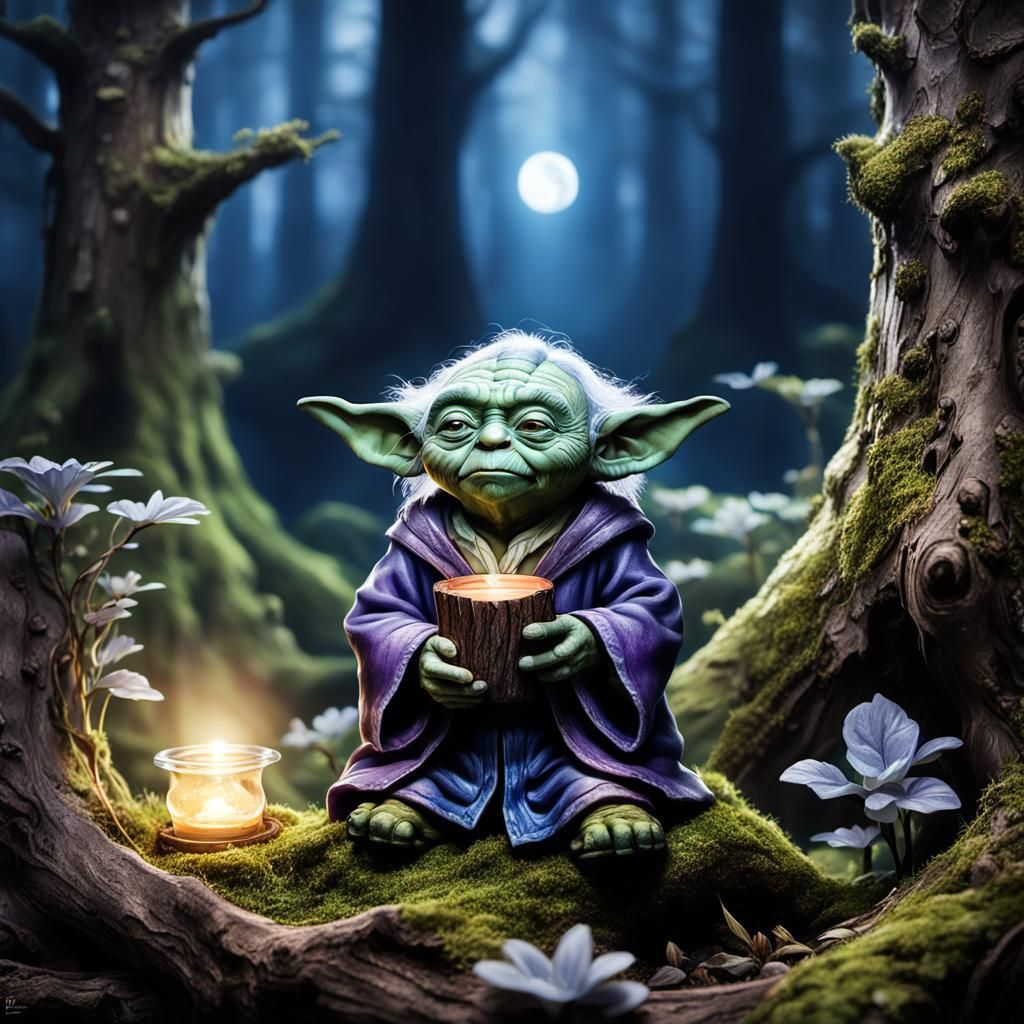 Wise Yoda Gnome in Hyperrealistic Fantasy Art