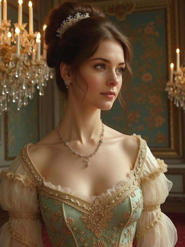 Regency Lady in Elegant Ballroom Attire