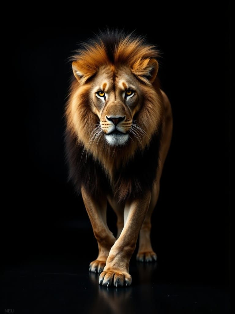 Majestic Lion with Sharp Golden Eyes in Dramatic Lighting