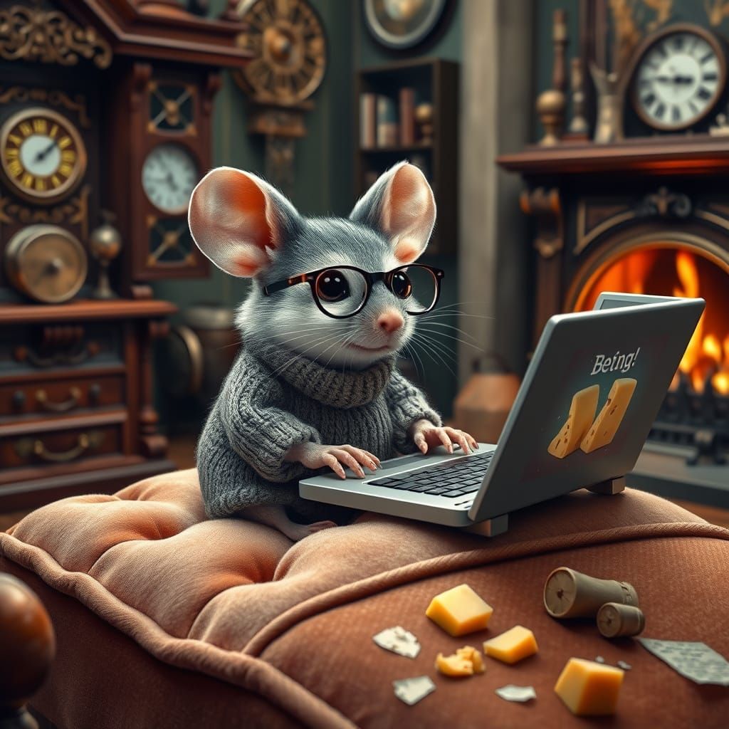 Cute Mouse Surrounded by Cozy Home Decor and Online Marketpl...