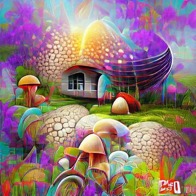 Psychedelic Mushroom House 3D Digital Art