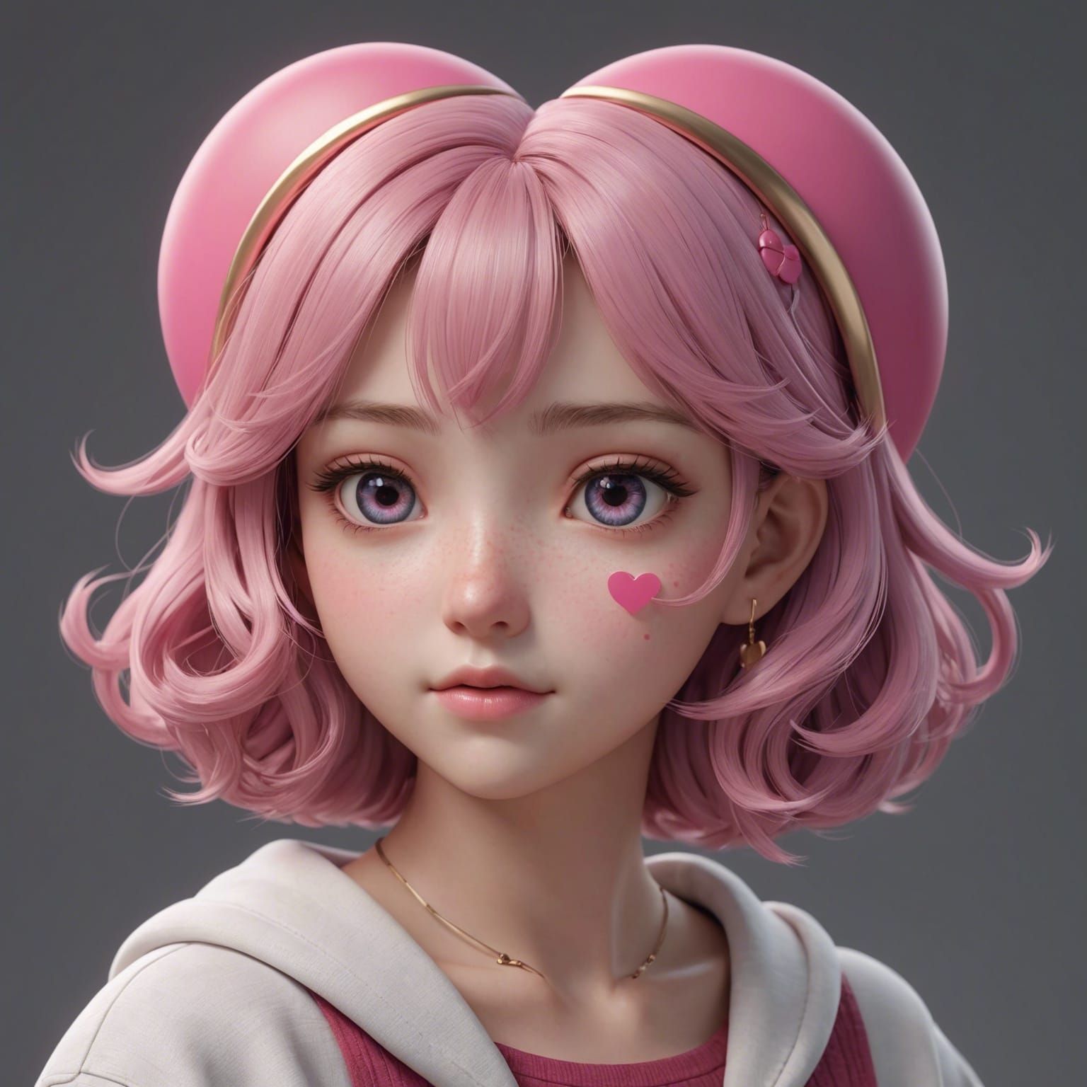 Pink Heart Emoji in Anime Style 3D Render