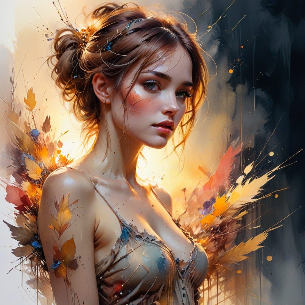 Sunset Scene in Watercolor with Shimmering Colors