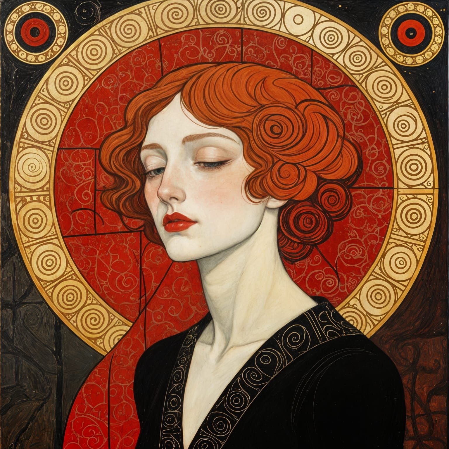 Red Artwork Inspired by Symbolist and Expressionist Styles