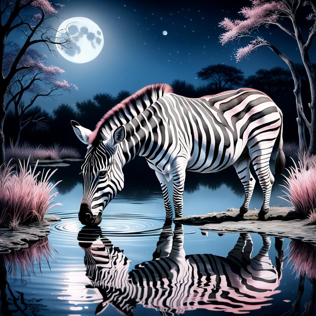 Pink Striped Zebra Drinks by Moonlight