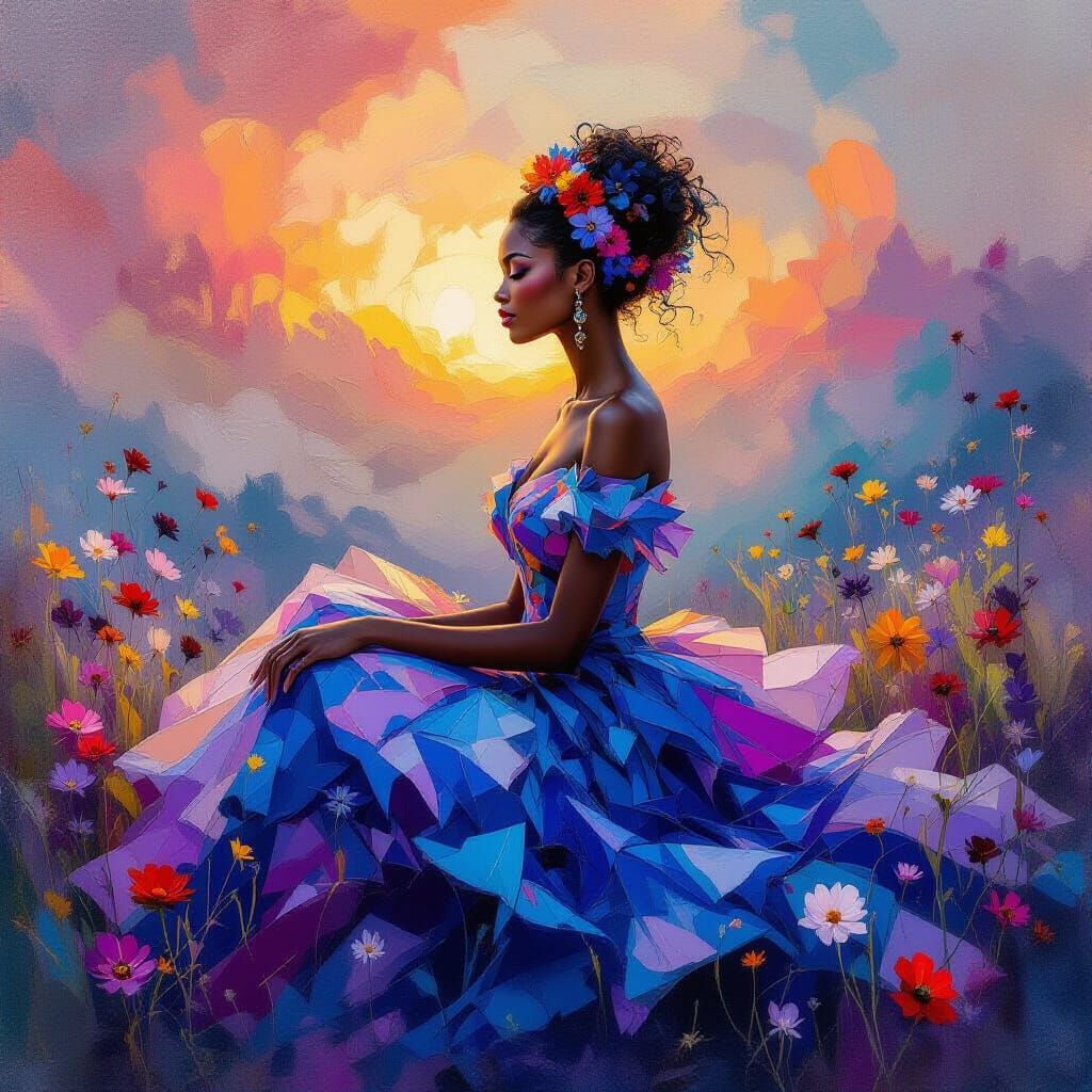 Woman Bathed in Vibrant Light and Color