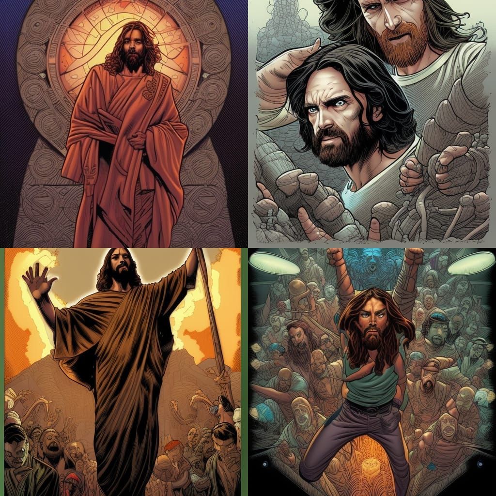 Action Jesus in Comic Book Art Style