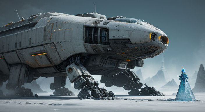 Frozen Futuristic Mech Painting Cakes in a Polished Sci-Fi S...