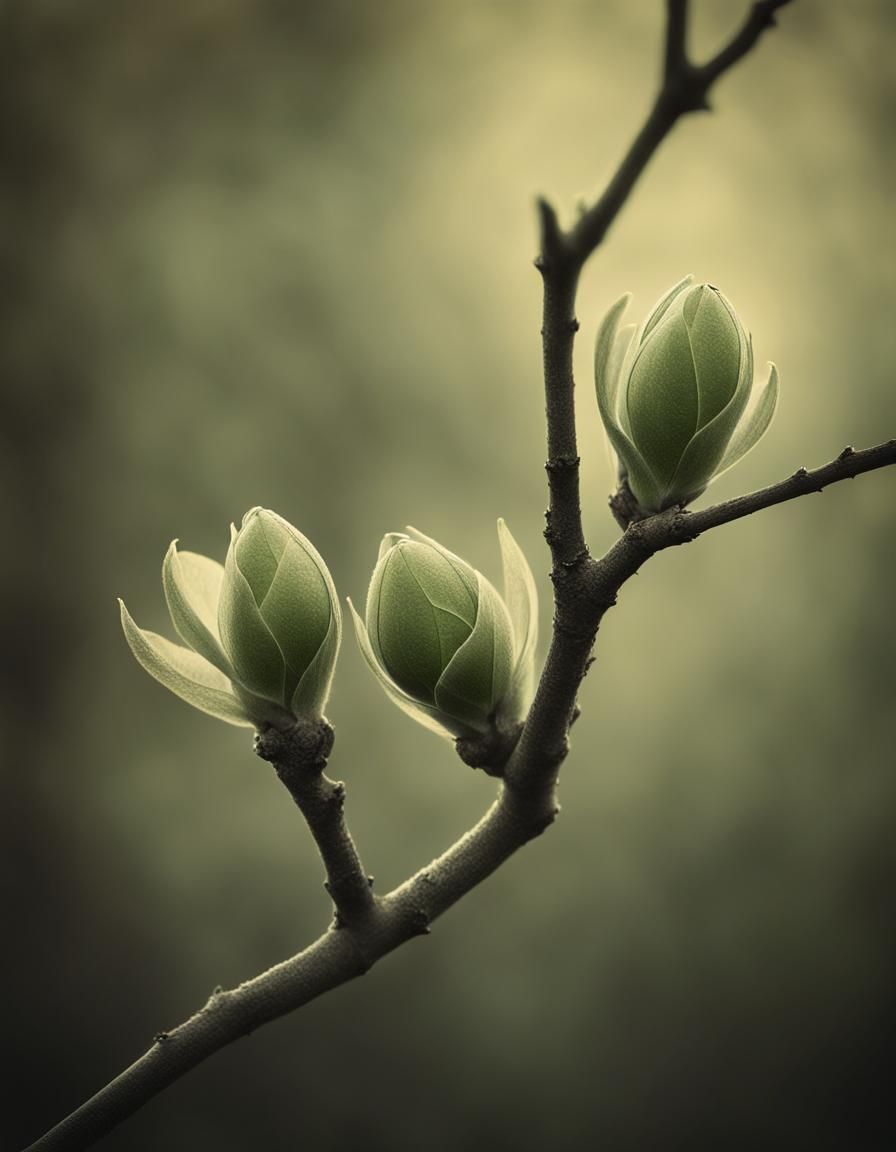 Vintage Sepia Photo of Tree Buds at Sunrise