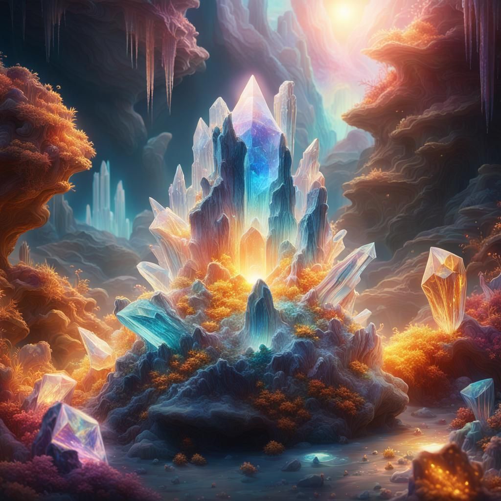 Crystals Manifesting Life in Vibrant Digital Painting