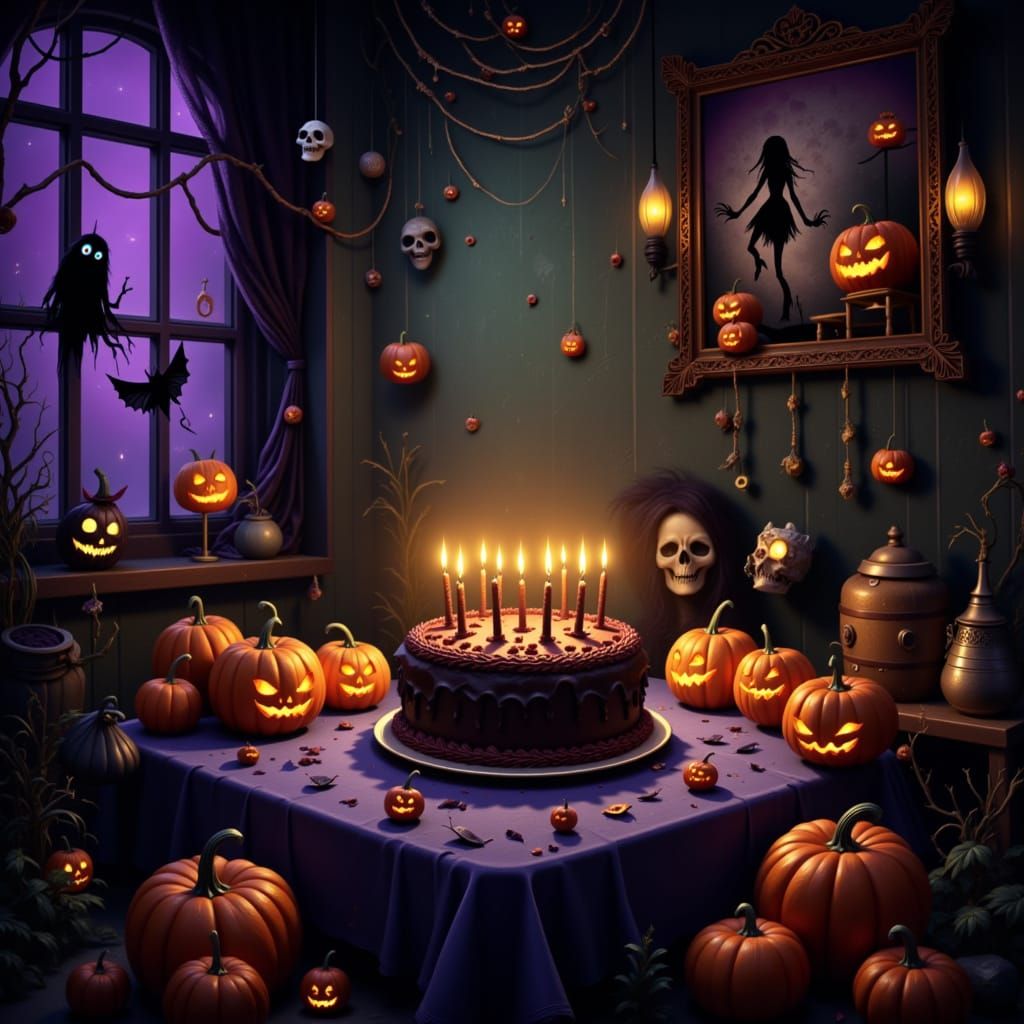 Eerie Halloween Birthday Party Scene