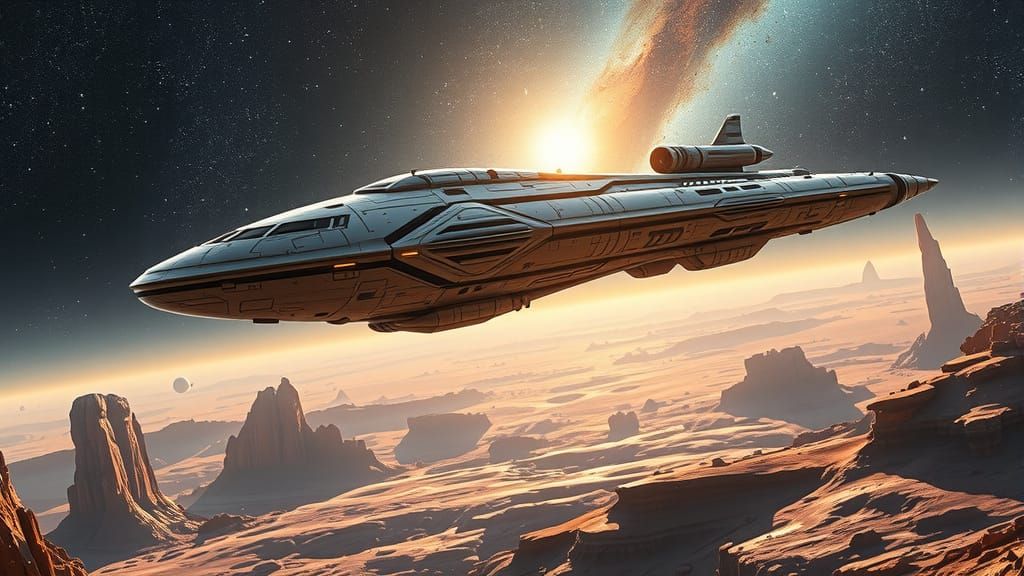 Gigantic Spaceship Dominates Alien Landscape