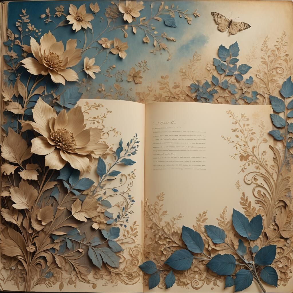 Vintage Journal Page with Floral Design in Sepia Tones