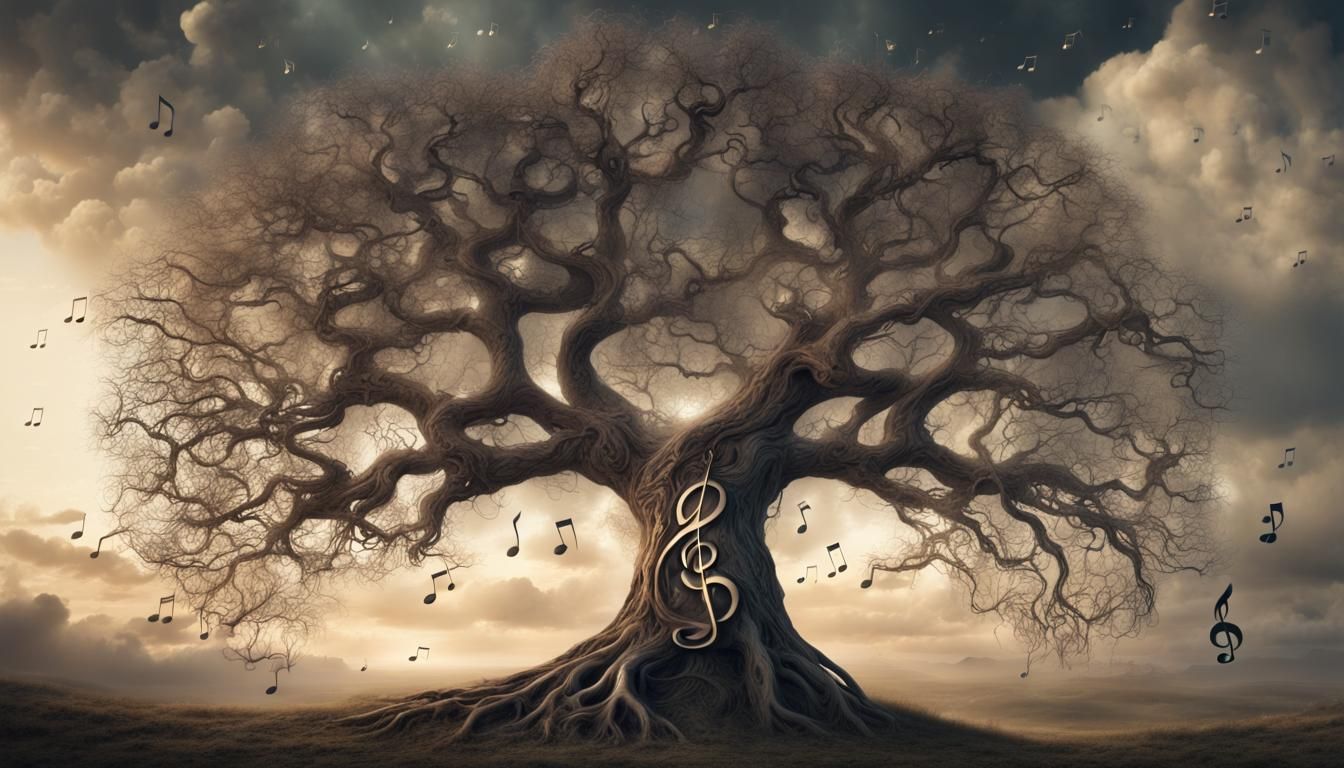 A tree with branches shaped like musical notes.