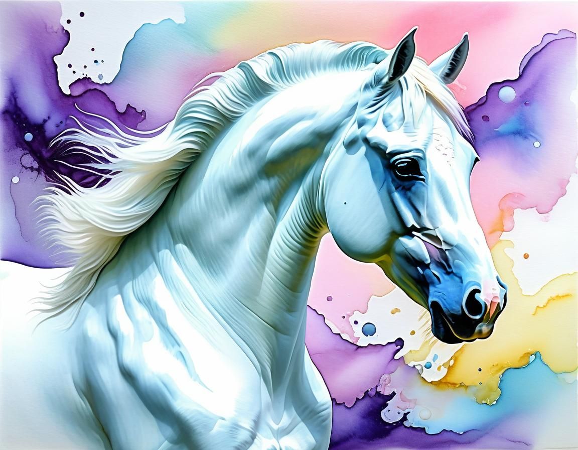Otherworldly Pastel Stallion in Alcohol Ink Style
