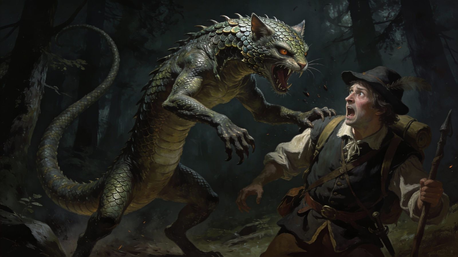 Tatzelwurm Attacks Hiker in Dark Forest