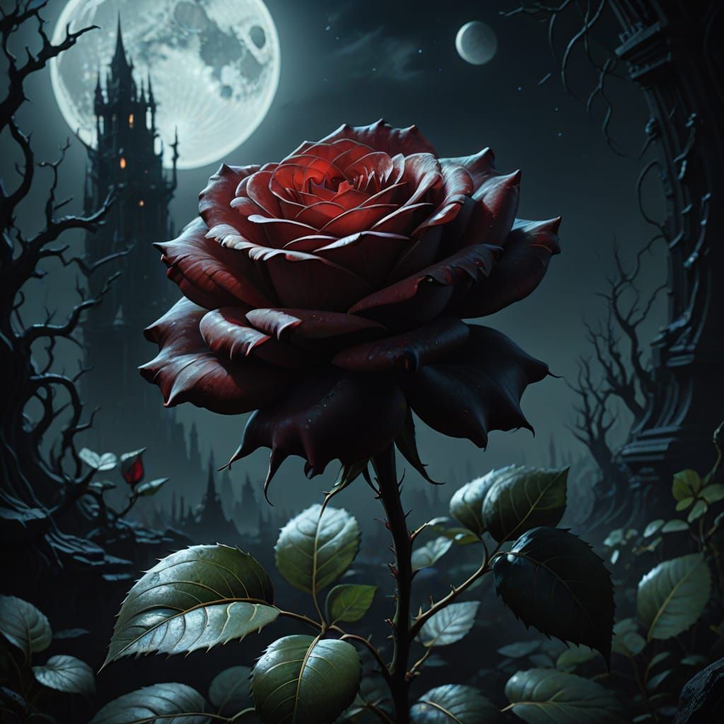 Dark, Crimson Rose with Unnatural, Twisted Beauty