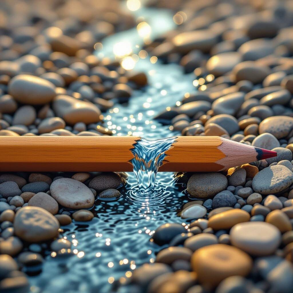 Macro Photo Of A Realistic Pencil With River