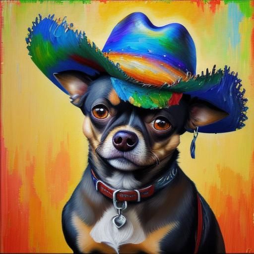 Chihuahua Dog with Cowboy Hat in Impressionist Style