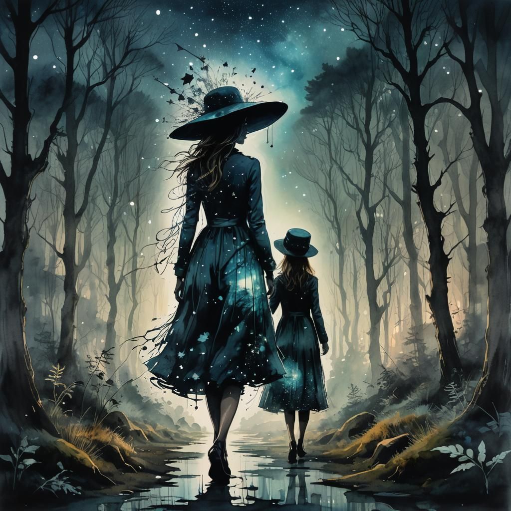 Bioluminescent Forest Path Double Exposure