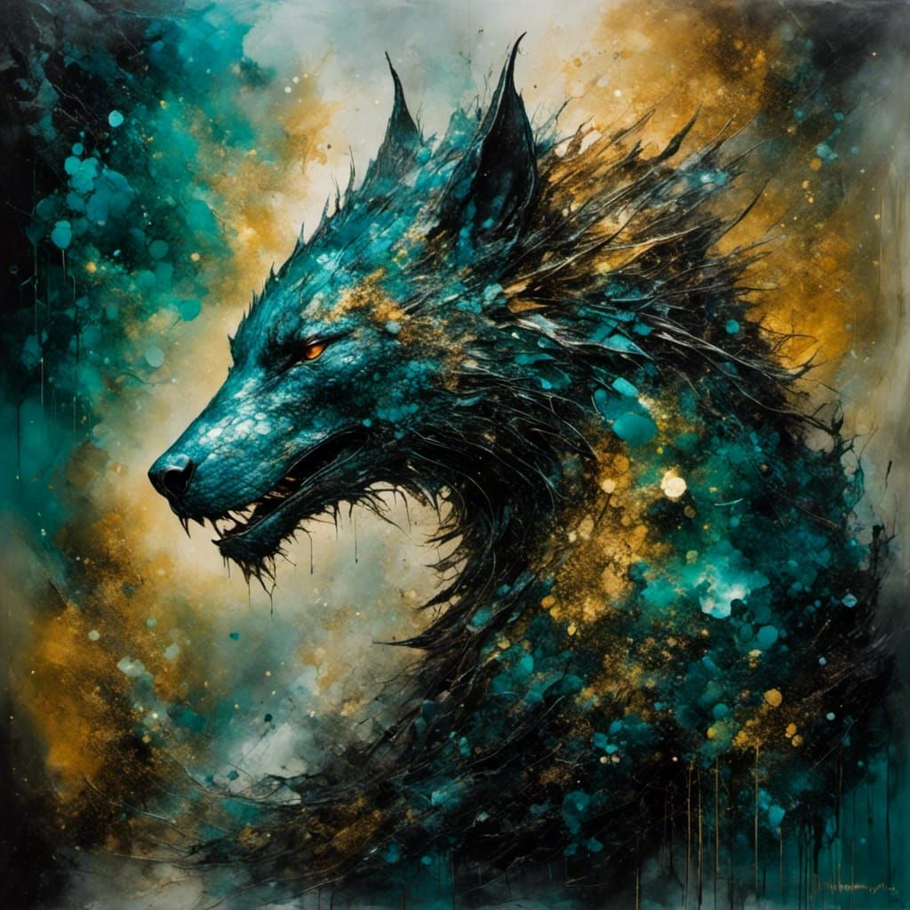 Iridescent Werewolf Dragon Hybrid in CGI Style