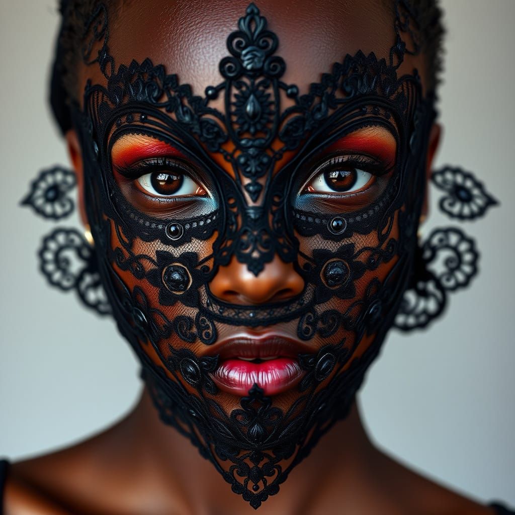 Woman with Intricate Lace Mask