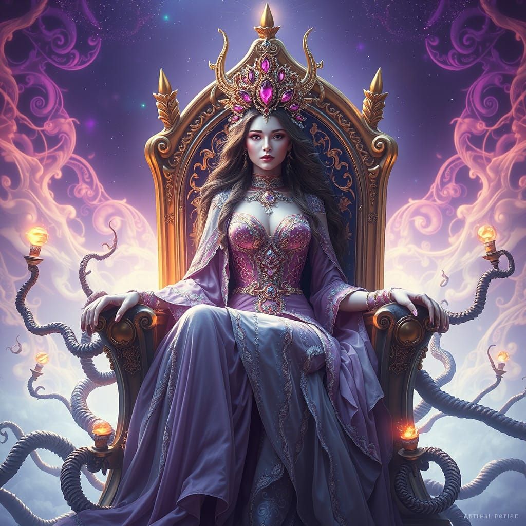 Regal Purple Maiden Reigns in Ethereal Fantasy Realm