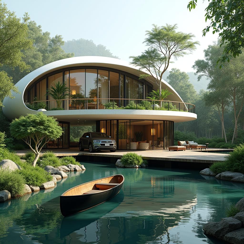 Futuristic Eco-Home with Tropical Forest Atrium