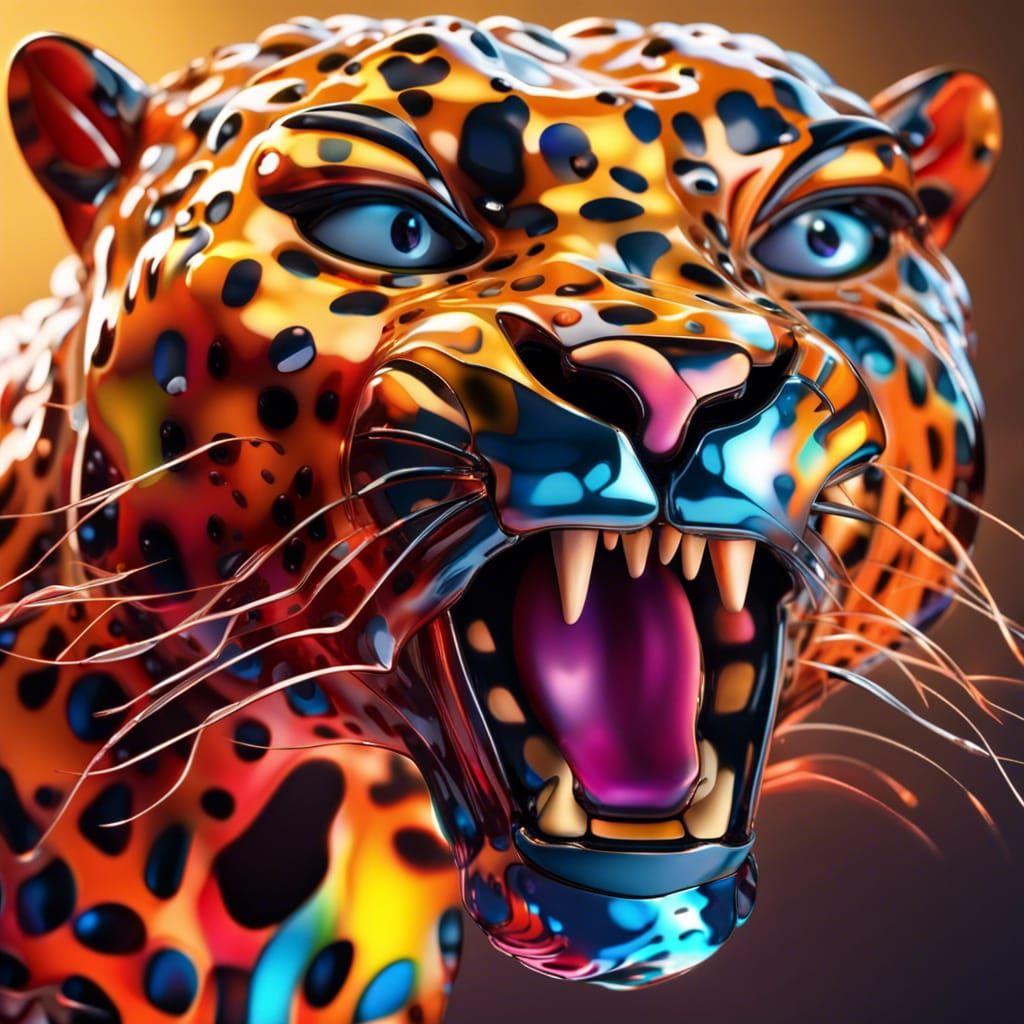 Glass Leopard Hyperrealistic Splash Art