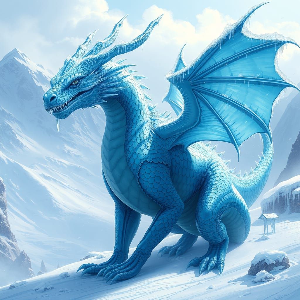 Majestic Ice Dragon in Fantasy Landscape