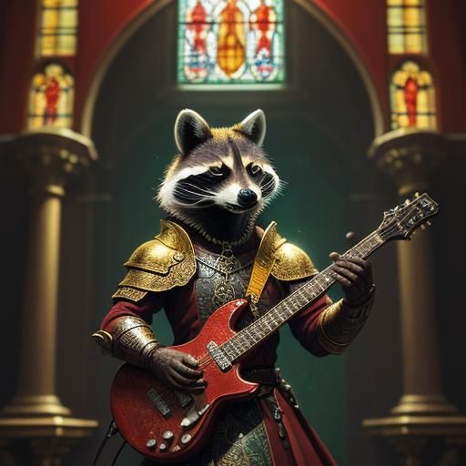 Raccoon Plays Guitar in Castle Thorn Room