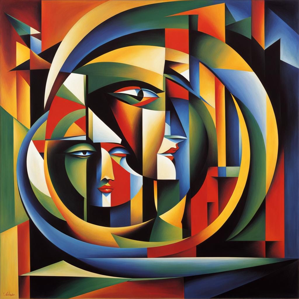 Abstract Cubist Illusion of Time in Painting