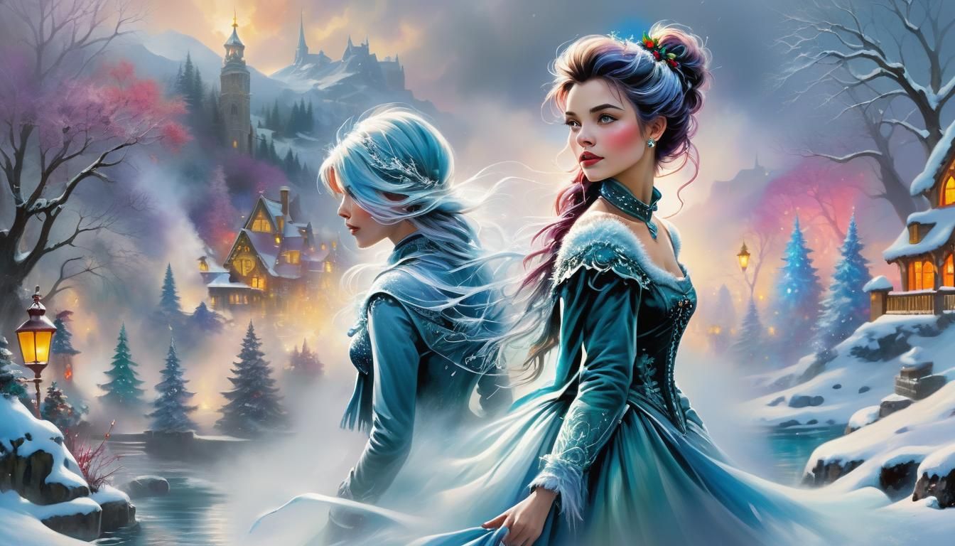 Punk Christmas Lady in Watercolor Winter Wonderland