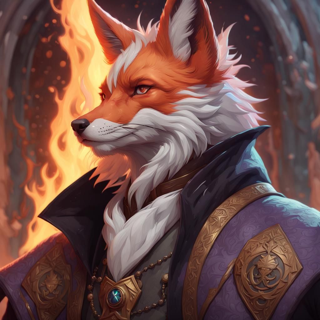 Kitsune Sorcerer Portrait in Hyperdetailed Fantasy Art