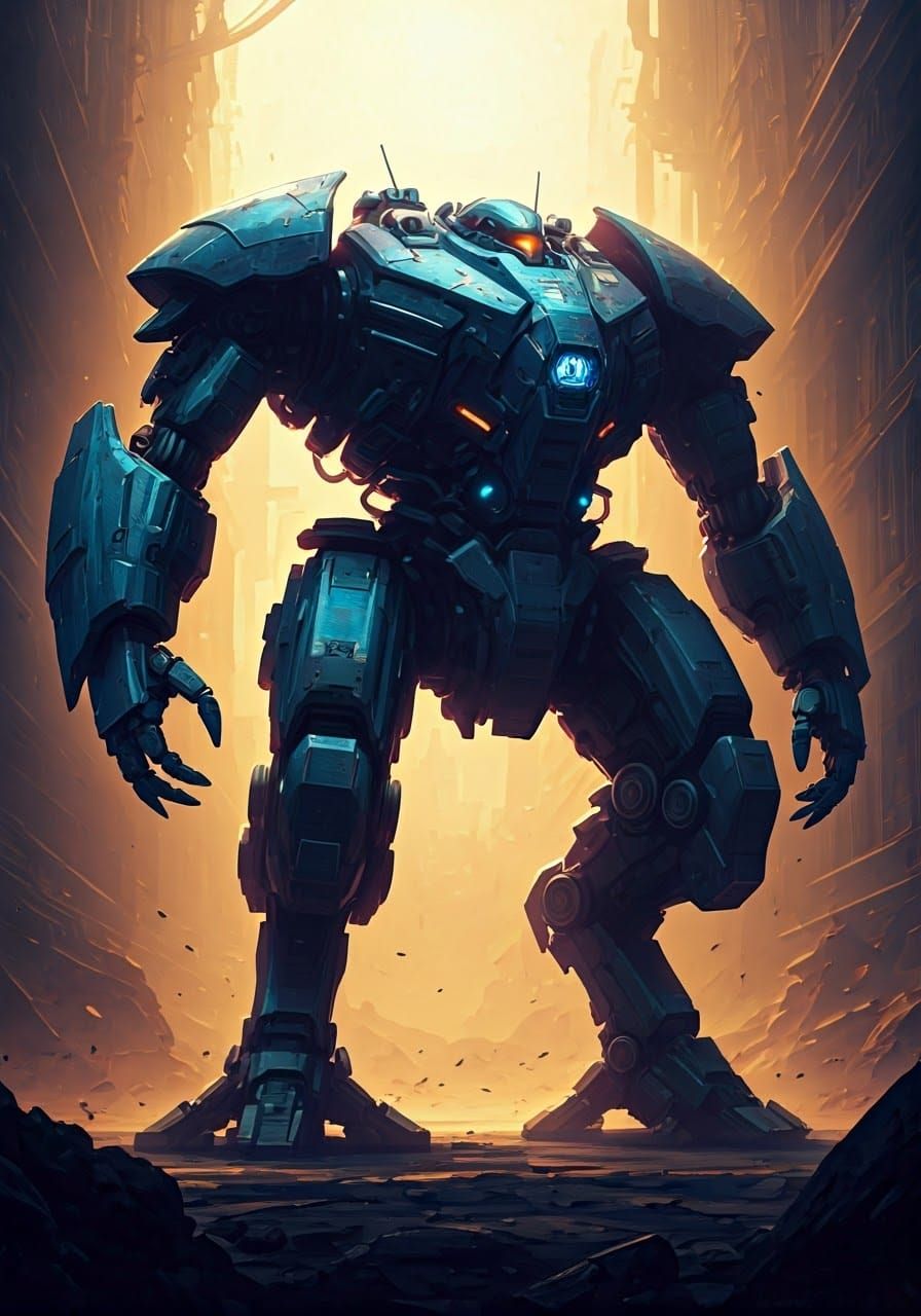 MadCat Battlemech in Sci-Fi Landscape, Digital Art