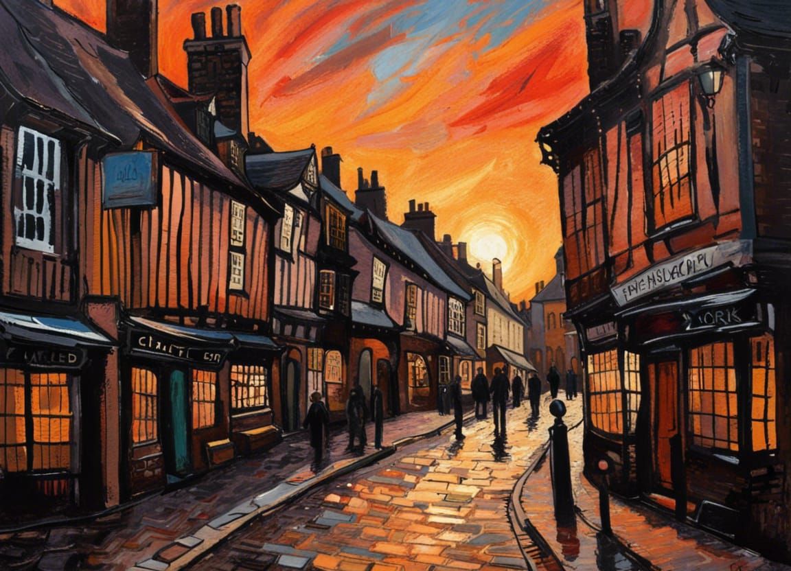 The Shambles in York at Sunset: Impressionist Style