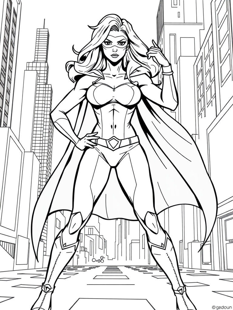 Powerful Female Superhero Coloring Page