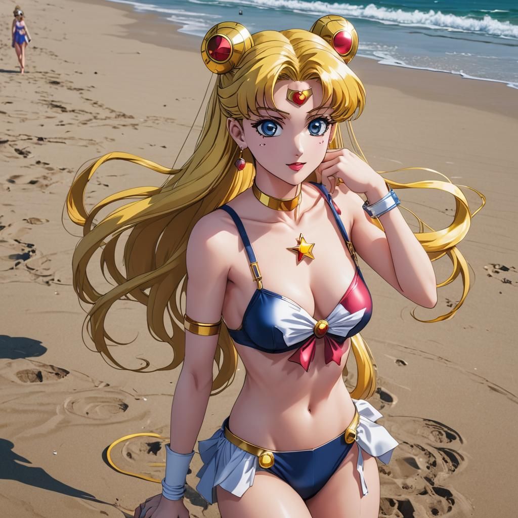 Sailor Moon on the Beach in Anime Style
