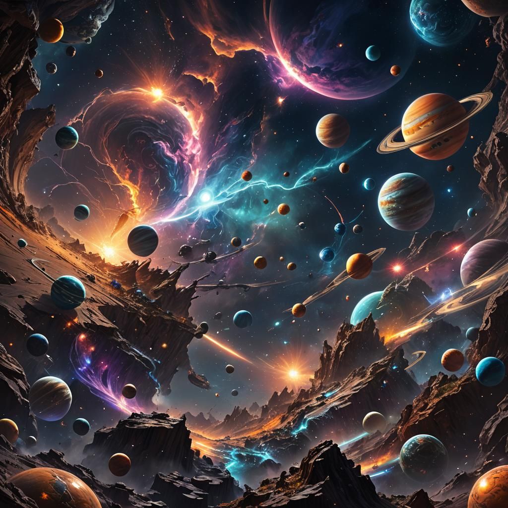 Cosmic Planetary Storm in Astral Illustration Style