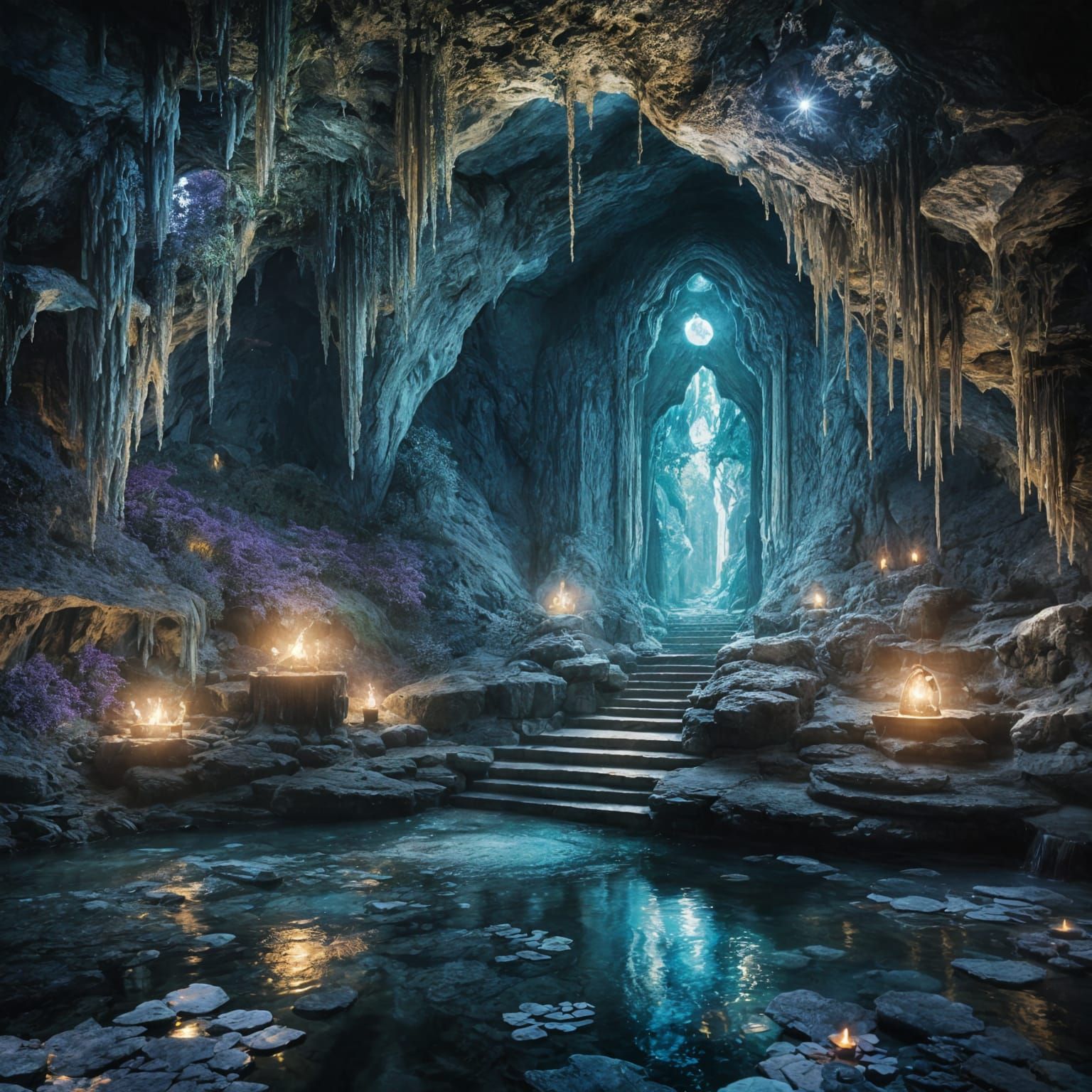 Hidden Grotto Illuminated by Ethereal Moonlight