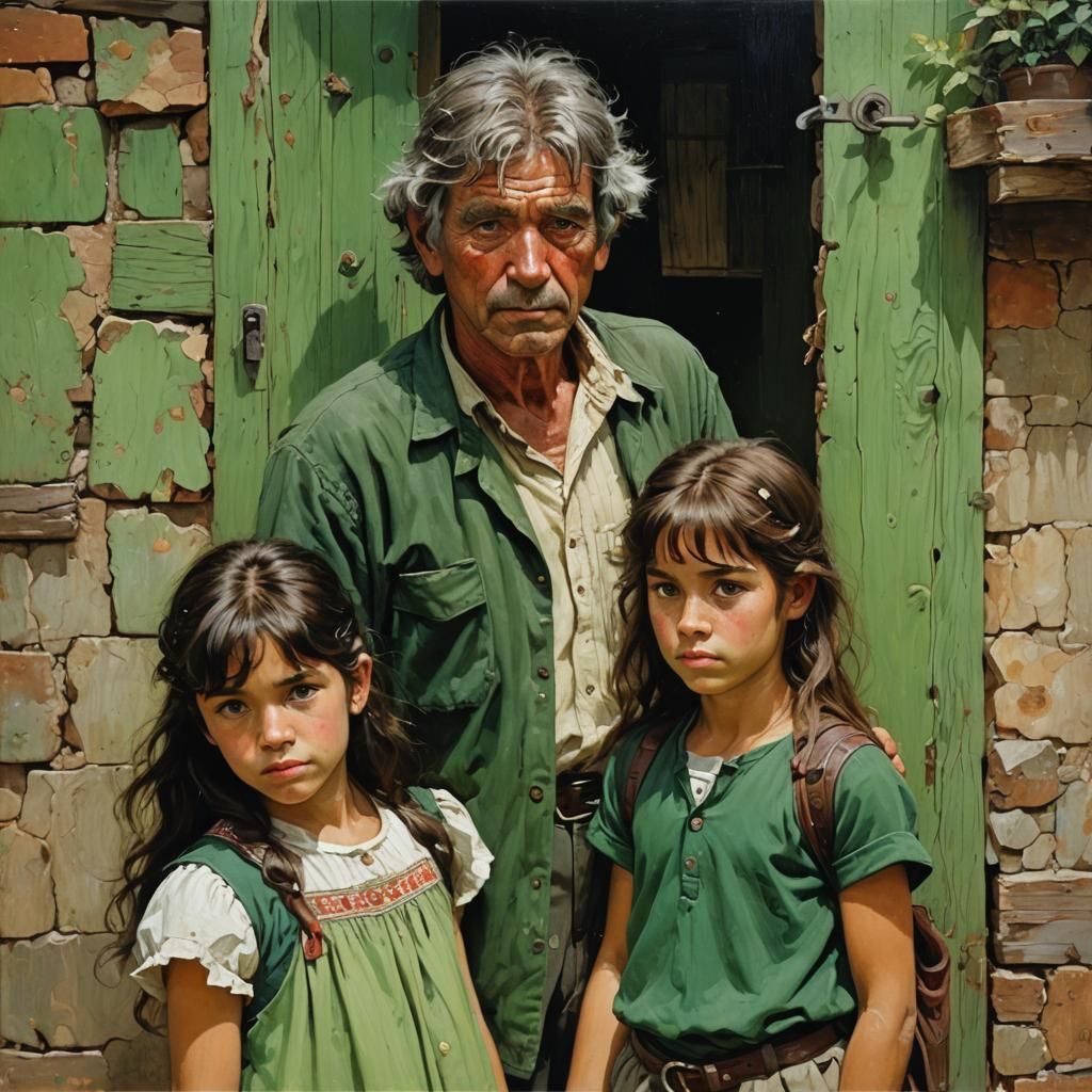 Children Chatting on City Street as Oil Painting