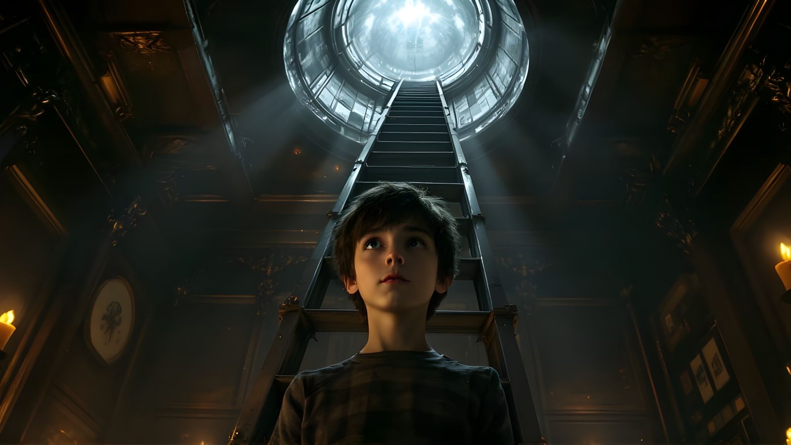 Boy Stands at the Threshold of a Mysterious Hatch Door