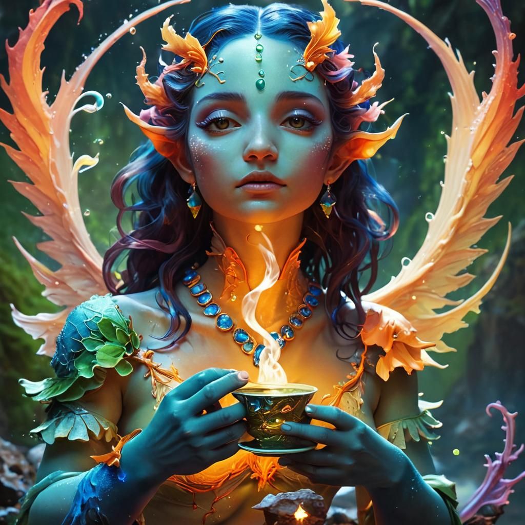 Ethereal Water Nymph in Vibrant Oil Painting Style