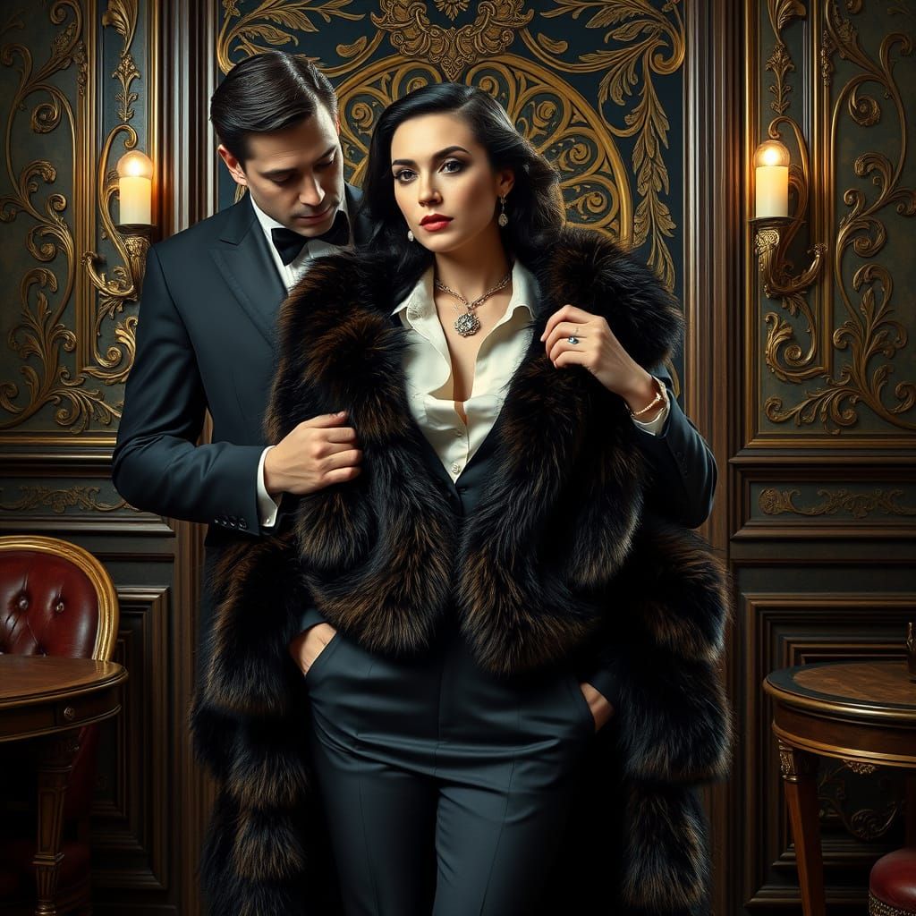 Elegant Woman Undressed in Opulent Art Nouveau Style