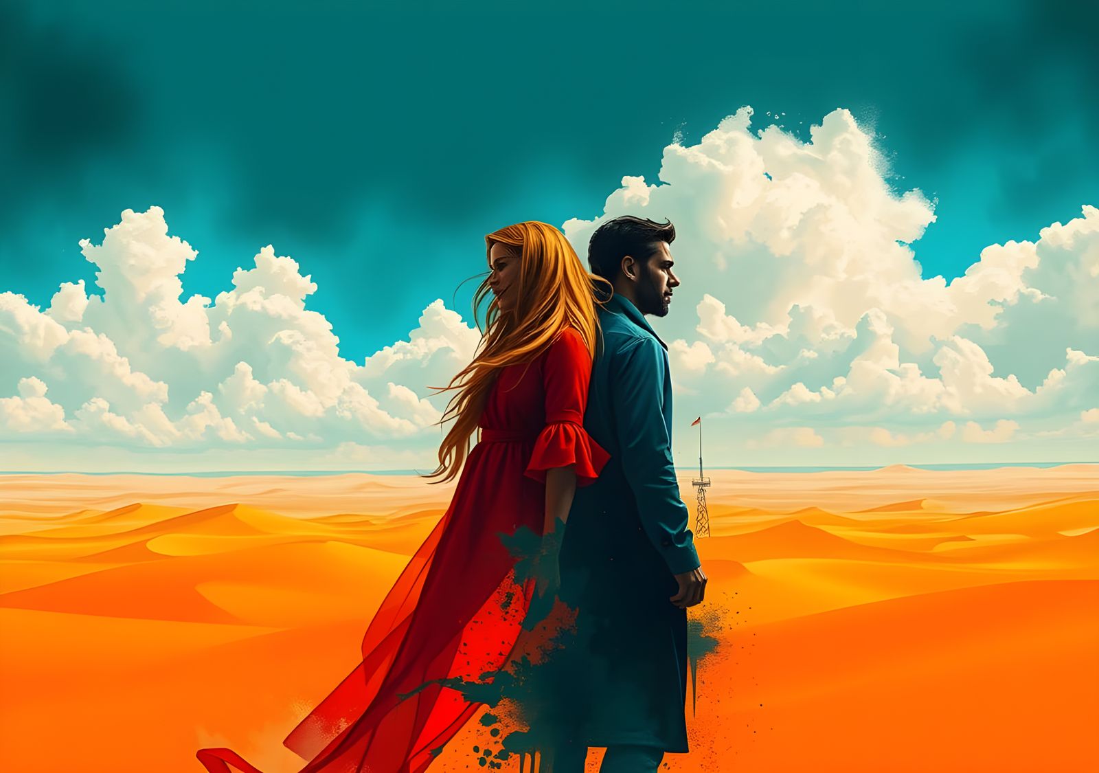 Couple's Isolation in a Dune-Inspired Desert Landscape