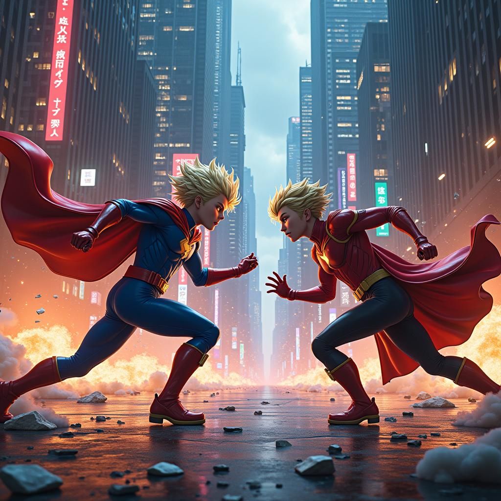 Anime Superheroes Clash in Dystopian Metropolis