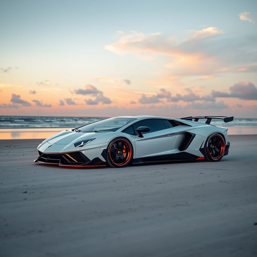 Lamborghini Aventador Liberty Walk on Sunset Beach